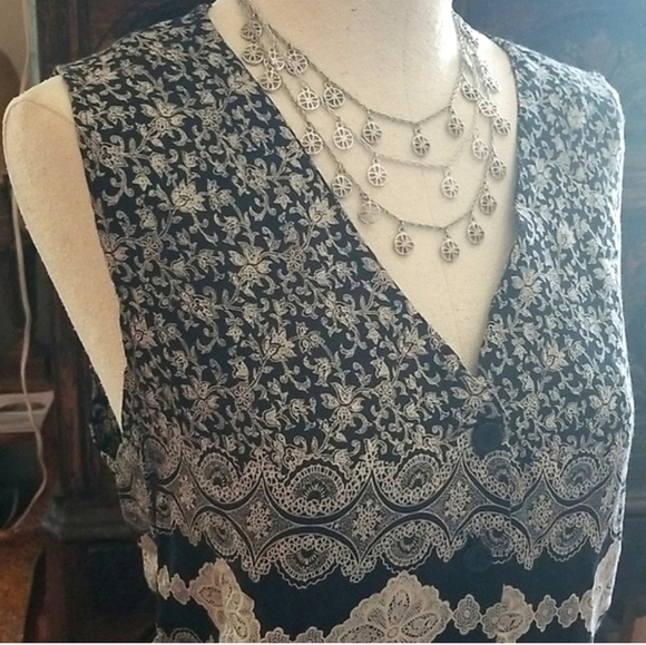 L 1970s 2pce 100% rayon Geo-print lace print maxidress outfit back tie - Picture 6 of 10